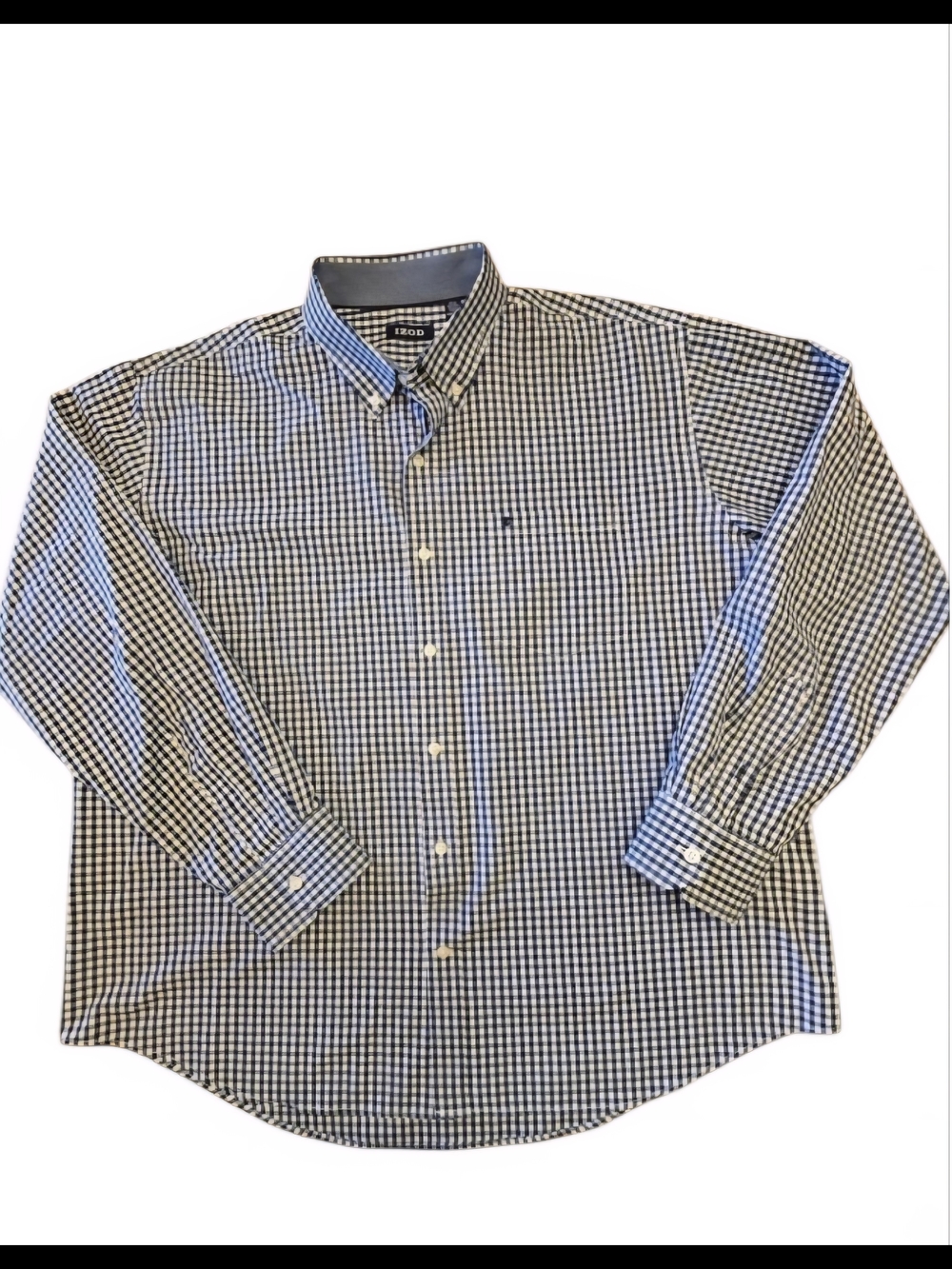 Izod Men's Navy and White Gingham Button-Down Shirt Sz XXL